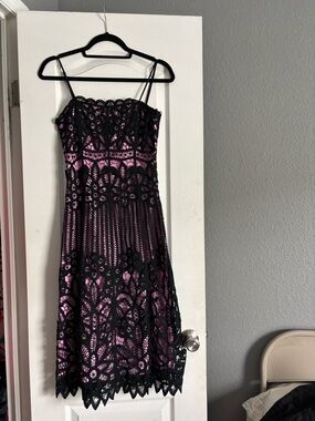 Betsey Johnson new york black lace over pink